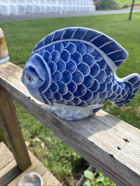 Coastal Blue Hand-Painted Blue Ceramic Fish Figurine